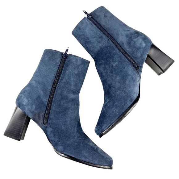 Vintage Chadwick's Blue Suede Leather Upper Ankle Booties Size 8.5 M - Picture 6 of 16